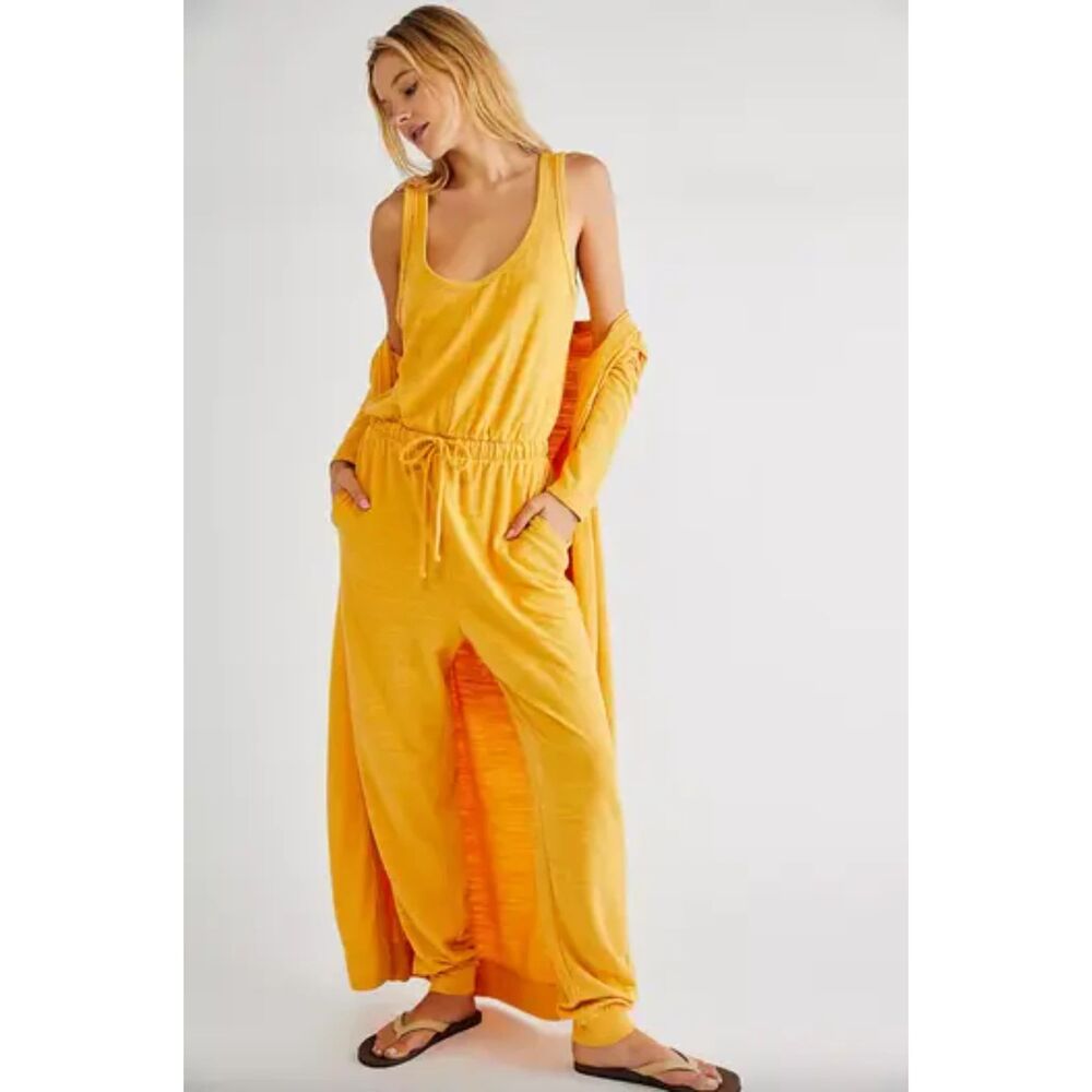 Free People Beach Bicoastal Romper Mustard Yellow Golden Size XL Boho Beachy